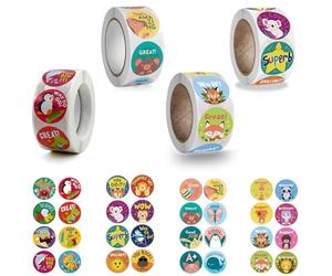 TECKI 2000 Pieces Autocollants de Récompense - Gommettes pour Les Étudiants, Gomettes Autocollantes Animaux Rond, Accessoires pour Enseignants, Tampon Enseignant, Tampon Maitresse D'école