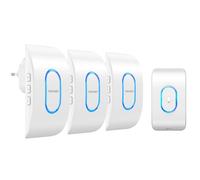 TECKNE Sonnette Extérieure sans Fil Etanche avec 3 Récepteurs, 60 Mélodies et 5 Volumes Réglables, Portée de 400M, Etanchéité IP65, LED Bleue Clignotante, pour Maison et Hôtel - Blanc