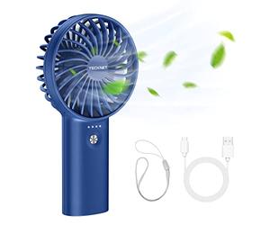 TECKNET 5200mAh Ventilateur à Main: 2 en 1-Mini USB Ventilateur Portable Batterie Rechargeable, avec 3 Vitesses Réglable Mini Fan pour Maison/Bureau/Voyage- Bleu