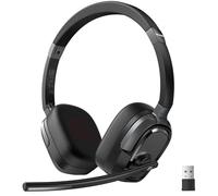 TECKNET Casque Bluetooth sans Fil avec Micro - Casque Anti-Bruit Bluetooth et Casque sans Fil PC avec Adaptateur USB-A Inclus, 50h d'Autonomie, pour PC, Téléphones, Télétravail et Visioconférence