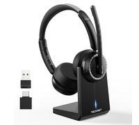 TECKNET Casque Bluetooth sans Fil avec Micro, Casque avec Micro à Anti-bruit IA, Station de Charge, Dongle USB, Autonomie 55h, Casque Micro sans Fil Rechargeable pour Bureau, Maison, Centres d' Appels