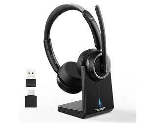 TECKNET Casque Bluetooth sans Fil avec Micro, Casque avec Micro à Anti-bruit IA, Station de Charge, Dongle USB, Autonomie 55h, Casque Micro sans Fil Rechargeable pour Bureau, Maison, Centres d' Appels