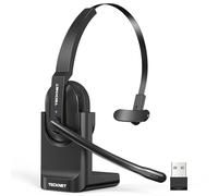 TECKNET Casque Bluetooth sans Fil avec Micro, Casque Micro sans Fil Rechargeable, avec Microphone à Réduction de Bruit,Dongle USB, Autonomie 60h, Station de Charge, Chauffeur, Centre D'appel