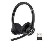 TECKNET Casque Bluetooth sans Fil avec Micro, Casque sans Fil PC, Casque Ordinateur avec Micro Rechargeable pour Les Chauffeurs de Camion/PC/Teletravail/Visioconférence/Téléphone Portable