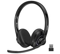 TECKNET Casque Bluetooth sans Fil avec Microphone, Casque Bluetooth V6.0 Casque Micro sans Fil À réduction de Bruit IA, USB-A, +50H d'Autonomie, pour Bureau/Conducteurs Routiers/Centres D'Appels