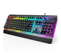 TECKNET Clavier de jeu RVB, 105 touches, panneau métallique, éclairage RVB à 15 zones, silencieux, ergonomique, ambidextre, USB, PC, ordinateur portable