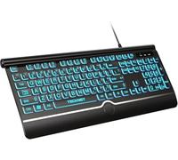 TECKNET Clavier rétroéclairé à grand imprimé, clavier d'ordinateur filaire USB-A avec repose-poignet, rétroéclairage 7 couleurs, touches surdimensionnées faciles à voir, prêt à l'emploi, silencieux