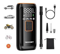 TECKNET Gonfleur Pneus Voiture sans Fil, 6000mAh Mini Compresseur à Air Portatif 150PSI avec éCran LCD Numérique, Lumière LED, 5 Modes de Gonflage pour Voiture/VéLo/Moto/Balle