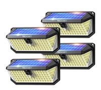 TECKNET Lampe Solaire Extérieur, 4200LM, 416 LEDs, Éclairage à 300°, 3 Modes, avec Détecteur de Mouvement, Lumiere Solaire Étanche IP66 pour Clôture, Ccour, Patio, Jardin, Garage, etc- 4 pcs