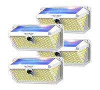 TECKNET Lampe Solaire Extérieur, 4200LM, 416 LEDs, Éclairage à 300°, 3 Modes, avec Détecteur de Mouvement, Lumiere Solaire Étanche IP66 pour Clôture, Ccour, Patio, Jardin, Garage, etc- 4 pcs