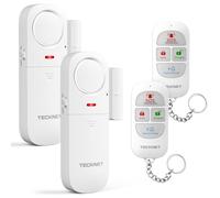 TECKNET Lot de 2 alarmes de fenêtre anti-effraction avec télécommande, système d'alarme sans fil, 4 modes de fonctionnement de la sirène pour maison, magasin, piscine et camping-car
