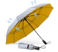 TECKNET Parapluie Pliant Coupe-vent, Parapluie de Voyage Automatique, Grand Parapluie Résistant au Vent avec 10 Baleines, Parapluie de Golf Solide et Léger, Parapluie Compact, Argent et Jaune