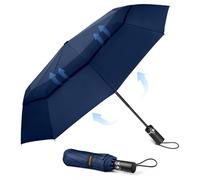 TECKNET Parapluie Pliant Coupe-vent, Parapluie de Voyage Automatique, Grand Parapluie Résistant au Vent avec 10 Baleines, Parapluie de Golf Solide et Léger, Parapluie Compact, Bleu