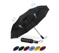 TECKNET Parapluie Pliant Coupe-vent, pour Voyage, Automatique, Grand Parapluie Résistant au Vent avec 10 Baleines, pour Golf Solide et Léger, Compact Pour la Pluie, Noir
