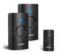 TECKNET Sonnette de porte sans fil IP55 étanche à piles jusqu'à 496,2 m de long avec 60 mélodies et 5 niveaux de volume, flash LED, autonomie de 4,5 ans(1 émetteur 2 récepteurs)