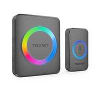 TECKNET Sonnette de porte sans fil - Kit de sonnette sans fil - Portée de 600 m - Étanche IP65 - Avec 1 récepteur plug-in et 1 émetteur - Anneau de porte et bouton de sonnette avec flash LED
