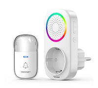 TECKNET Sonnette sans Fil, 300M Sonnette RGB de Porte sans Fil Auto-alimentée, IP65 Étanche Carillon Electronique, Kit de Carillon avec Récepteurs Enfichables, 60 Mélodies, 5 Niveaux Volumes