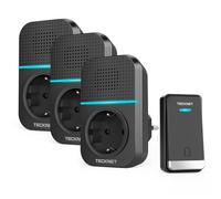 TECKNET Sonnette sans Fil 400 Mètres, Étanche IP65 avec Fonction de Charge et lumière LED Kit de 1 Carillon et 3 Récepteur Enfichables, 60 Mélodies 5 Niveaux Volumes, pour Maison, Bureau, Hôtel