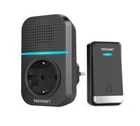 TECKNET Sonnette sans Fil, 400M Sonnette de Porte IP65 Étanche Carillon Electronique, Sonnette de Porte avec Fonction de Charge et lumière LED, 60 Mélodies au 5 Niveaux Volumes - Noir