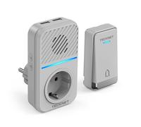 TECKNET Sonnette sans Fil, 400M Sonnette de Porte sans Fil Auto-alimentée, IP65 Étanche Carillon Electronique, Kit de Carillon avec Prises USB Externe et Lumière LED, 60 Mélodies, 5 Niveaux Volumes