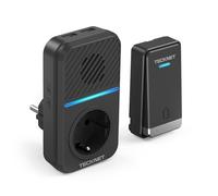 TECKNET Sonnette sans Fil, 400M Sonnette de Porte sans Fil Auto-alimentée, IP65 Étanche Carillon Electronique, Kit de Carillon avec prises USB Externe et Lumière LED, 60 Mélodies, 5 Niveaux Volumes