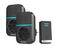 TECKNET Sonnette sans Fil 400M Sonnette Étanche IP65, Kit de 1 Carillon et 2 Récepteur Enfichables avec Fonction de Charge et lumière LED, 60 Mélodies 5 Niveaux Volumes, pour Maison, Bureau - Noir