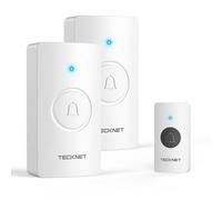 TECKNET Sonnette de porte sans fil IP55 étanche à piles jusqu'à 496,2 m de long avec 60 mélodies et 5 niveaux de volume, flash LED, autonomie de 4,5 ans（1 émetteur 2 récepteurs）