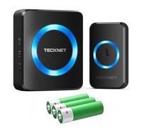 TECKNET Sonnette sans fil à piles, mini sonnette de porte sans fil, 400 m, étanche IP65, pour l'extérieur, 5 niveaux de volume, 60 mélodies avec affichage LED