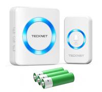 TECKNET Sonnette sans fil à piles, mini sonnette de porte sans fil, 400 m, étanche IP65, pour l'extérieur, 5 niveaux de volume, 60 mélodies avec affichage LED