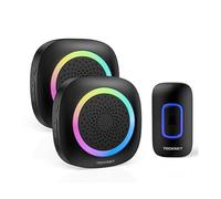 TECKNET Sonnette sans fil alimentée par batterie étanche IP66, portée 400M, 5 niveaux volume 60 mélodies, batterie amovible RGB Sonnette sans fil externe