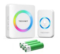 TECKNET Sonnette sans fil alimentée par piles, Mini sonnette de porte sans fil 400M, Ensemble de sonnette étanche IP66 pour l'extérieur, 5 niveaux de volume pour la porte d'entrée, et 60 mélodies de