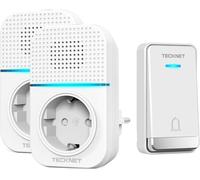 TECKNET Sonnette sans Fil 400 Mètres, Étanche IP65 avec Fonction de Charge et lumière LED Kit de 1 Carillon et 2 Récepteur Enfichables, 60 Mélodies 5 Niveaux Volumes, pour Maison, Bureau, Hôtel