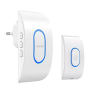 TECKNET Sonnette sans Fil Exterieur 400 Mètres, Carillon Etanche IP65, 60 Mélodies et 5 Niveaux Volume, Kit d'un Récepteur et d'un Emetteur, Voyant LED pour Maison, Classe, Hôpital, Hôtel - Blanc