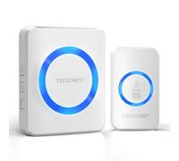 TECKNET Sonnette sans Fil Exterieur Étanche, 400M Kit de Carillon LED Bleu | Carillon avec 1 Récepteurs +1 Émetteur, IP65 Étanche, 60 Mélodies 5-Niveaux, pour Maison, Hôtel, Appartement, Blanc