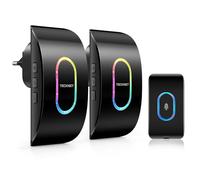 TECKNET Sonnette sans Fil Exterieur Etanche avec 2 Récepteurs, Indicateur RVB, Portée de 400M, IP65 Etanche Carillon, 60 Mélodies et 5 Niveaux Volume, pour Maison, Hôtel -Noir