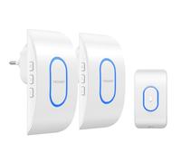 TECKNET Sonnette sans Fil Exterieur Etanche avec 2 Récepteurs, Portée de 400M, IP65 Etanche Carillon, 60 Mélodies et 5 Niveaux Volume, Indicateur LED Bleu, pour Maison, Hôtel -Blanc