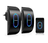 TECKNET Sonnette sans Fil Exterieur Etanche avec 2 Récepteurs, Portée de 400M, IP65 Etanche Carillon, 60 Mélodies et 5 Niveaux Volume, Indicateur LED Bleu, pour Maison, Hôtel -Noir