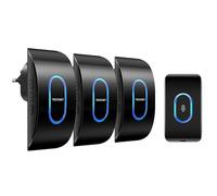 TECKNET Sonnette sans Fil Exterieur Etanche avec 3 Récepteurs, IP65 Etanche Carillon, Portée de 400M, 60 Mélodies et 5 Niveaux Volume, Indicateur LED Bleu, pour Maison, Hôtel -Noir