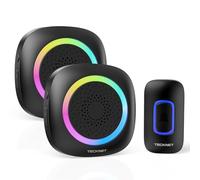 TECKNET Sonnette sans fil alimentée par batterie étanche IP66, portée 400M, 5 niveaux volume 60 mélodies, batterie amovible RGB Sonnette sans fil externe