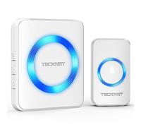 TECKNET Sonnette sans Fil Exterieur Étanche, IP65 Étanche 400 Mètres Sonnette Electronique, 60 Mélodies 5-Niveaux LED Bleu, pour Maison, Hôtel, Urgence-Blanc, Montage Mural