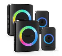 TECKNET Sonnette sans Fil Exterieur Etanche, IP65 Étanche 5-Niveaux Voyant RVB, 400 Mètres Sonnette sans Fil 60 Mélodies, pour Maison, Hôtel, Urgence - Noir