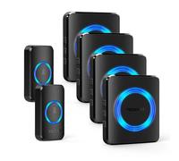 TECKNET Sonnette sans Fil Exterieur Étanche, IP65 Étanche 600 Mètres Sonnette Electronique, Deux Émetteurs et Quatre Récepteurs pour Sonnette, 60 Mélodies, Noir