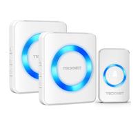 TECKNET Sonnette sans Fil Exterieur Etanche, IP65 Étanche Carillon 400 Mètres Sonnette Electronique, 60 Mélodies 5-Niveaux LED Bleu, pour Maison, Hôtel, Urgence