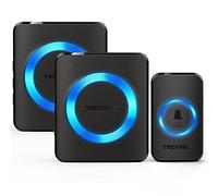 TECKNET Sonnette sans Fil, IP65 Exterieur Étanche Carillon 400 Mètres Two Récepteur Sonnette Electronique, 60 Mélodies 5-Niveaux LED Bleu, pour Maison, Hôtel, Urgence