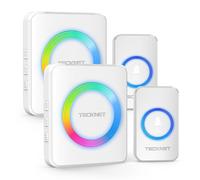 TECKNET Sonnette sans Fil, IP65 Extérieur Étanche Carillon 60 Mélodies | 400 Mètres, Anti-interférence, 5-Niveaux Voyant RVB, 2 émetteur et 2 récepteurs à brancher, pour Maison, Hôtel, Urgence-Blanc