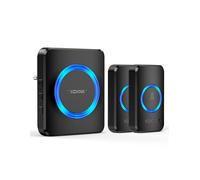 TECKNET Sonnette sans fil IP65, portée de 600 m, kit de sonnette d'extérieur étanche avec 1 récepteur et 2 émetteurs, 60 mélodies avec flash LED