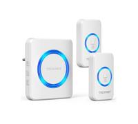 TECKNET Sonnette sans fil, IP65 Sonnette sans fil extérieur étanche, portée de 600 m Carillon électronique avec 1 récepteur et 2 émetteurs, 60 mélodies sur 5 niveaux de volume, flash bleu