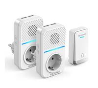 TECKNET Sonnette sans Fil Kit, 400M Sonnette de Porte sans Fil Auto-alimentée avec 2 Récepteurs, IP65 Kit de Carillon avec Tomas USB Externas y Luz LED, 60 Mélodies, 5 Niveaux de Volume