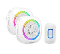 TECKNET Sonnette sans Fil, Sonnette enfichable avec lumière RVB, kit de Carillon de Porte sans Fil Portable étanche IP66, portée sans Fil 400 m, 60 carillons et Volume à 5 Niveaux (Blanc)