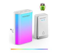 TECKNET Sonnette sans piles, Sonnette de porte sans fil avec prise EU et lumière RGB, Sonnette de porte étanche IP65, Sonnette de porte sans fil, Sonnette de porte avec 60 mélodies et 5 niveaux de